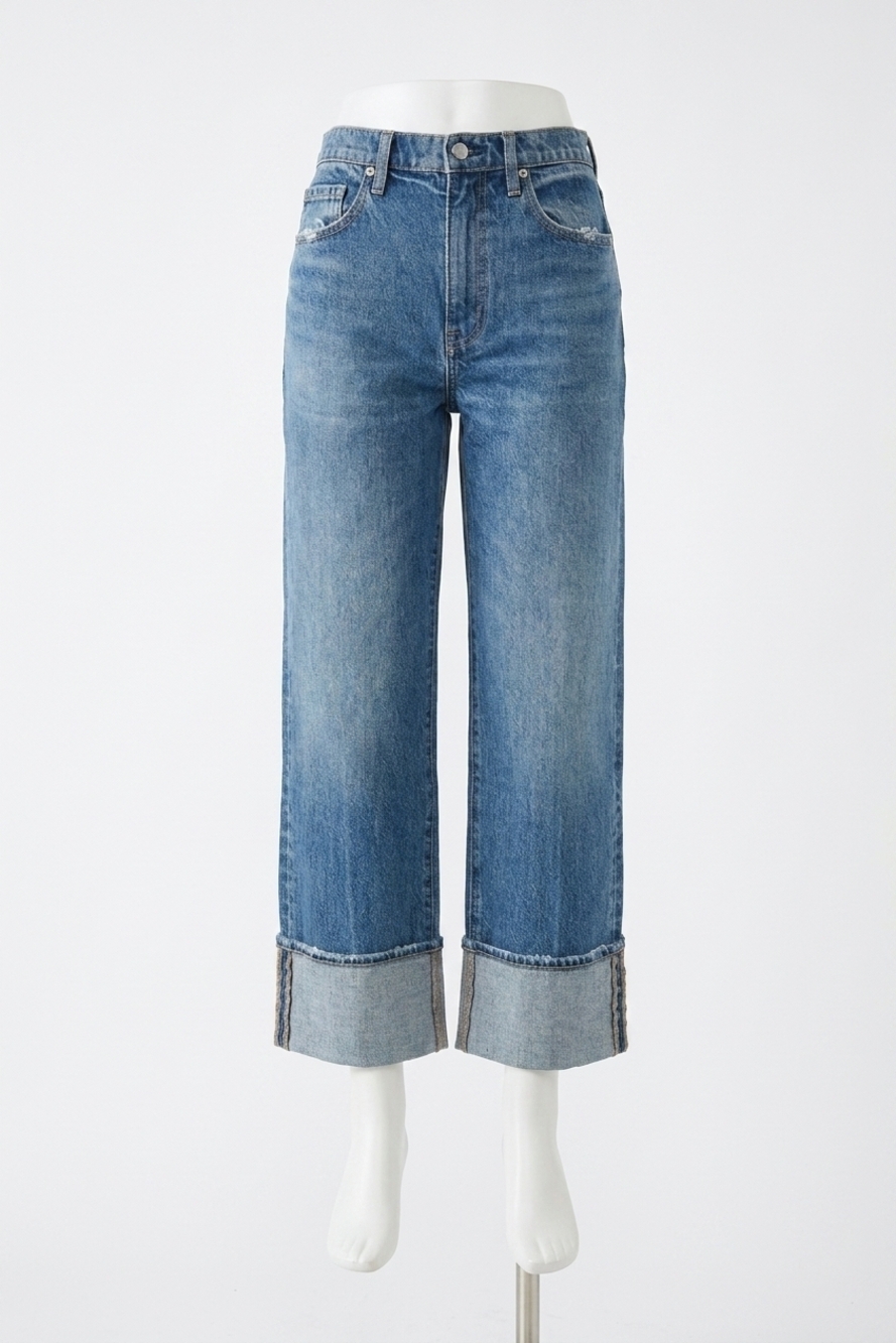 NEW DAZE eastside high waist cuff crop straight leg jeans in med wash